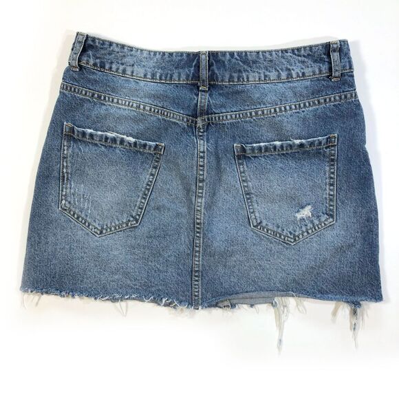 Zara Basic Medium Denim Skirt Frayed Button Fly - Picture 2 of 4
